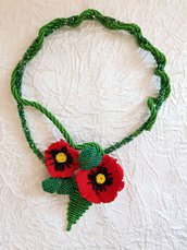 Collana girocollo con fiori Papavero earrings, peline, handmade, jewel, accessories,gift ideas, anniversary, holidays