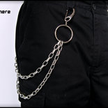 Catena per pantaloni, doppia catena modello forzatina, colore argento, con grande anello cromato - 55 cm.