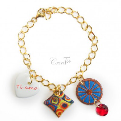 BRACCIALE CON CATENA ARGENTO 925 PLACCATO ORO E PORCELLANA BRACCIALE CON CATENA ARGENTO 925 PLACCATO ORO E PORCELLANA