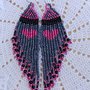 Orecchini lunghi con perline grigio/blu e rosa fatti a mano
