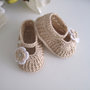 Scarpine neonata uncinetto beige ecrù fatte a mano cerimonia nascita battesimo idea regalo cotone handmade