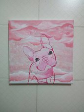 Quadro Bulldog Francese dipinto acrilico su tela 25x25 cm quadrato fatto a mano