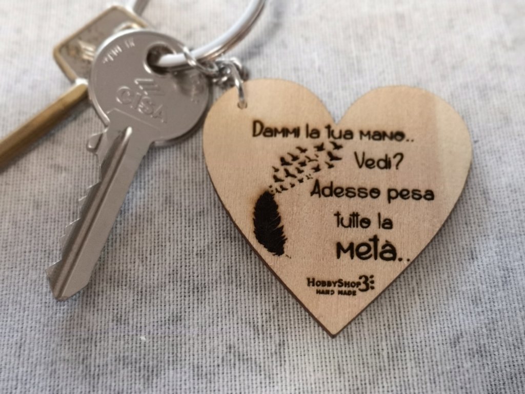 Portachiavi Ciondolo Puzzle, InciSo, Legno a forma di Puzzle Amore