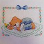 Ricamo punto croce orsetto azzurro nascita fiocco coperta culla quadro bimbo 