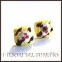 Orecchini lobo " Biscotto quadrato ciliegie " brioche  fimo cernit premo idea regalo dolcetti miniatura cibo biscotto  pasticcino bambina regalo barista  