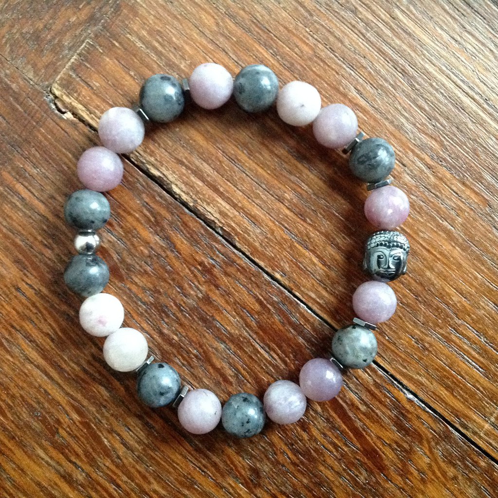 Bracciale Unisex Alchimia In Pietre Vere Naturali Labradorite Con Buddha - Mm 8, Fatto A Mano In Italia - 4