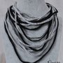 Collana donna morbida in fettuccia di cotone intrecciata colore grigio e nero
