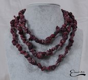 Collana in fettuccia di cotone morbidissima intrecciata fantasia bordeaux lilla viola marrone