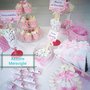 100 pezzi Set Kit confettata comunione battesimo rosa shabby chic coni portaconfetti cesti contenitori segnagusto