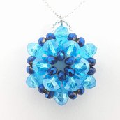 Ciondolo cristallo blu, turchese, perline, cristalli, collana, arte del gioiello, fatto a mano, esclusivo, pezzo unico, idea regalo, natale.