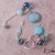 Bracciale regolabile Madre perla pietra lavica azzurra perle cerate alluminio diamantato