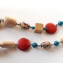 collana in ottone anticato con perle in legno, ceramica e pietre dure