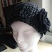 Berretto cappello lana merinos a uncinetto donna con fiore grigio nero  