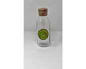 Bottiglia in Vetro con tappo in Sughero e decoro frontale in Mosaico nelle tonalità del Verde e Oro
