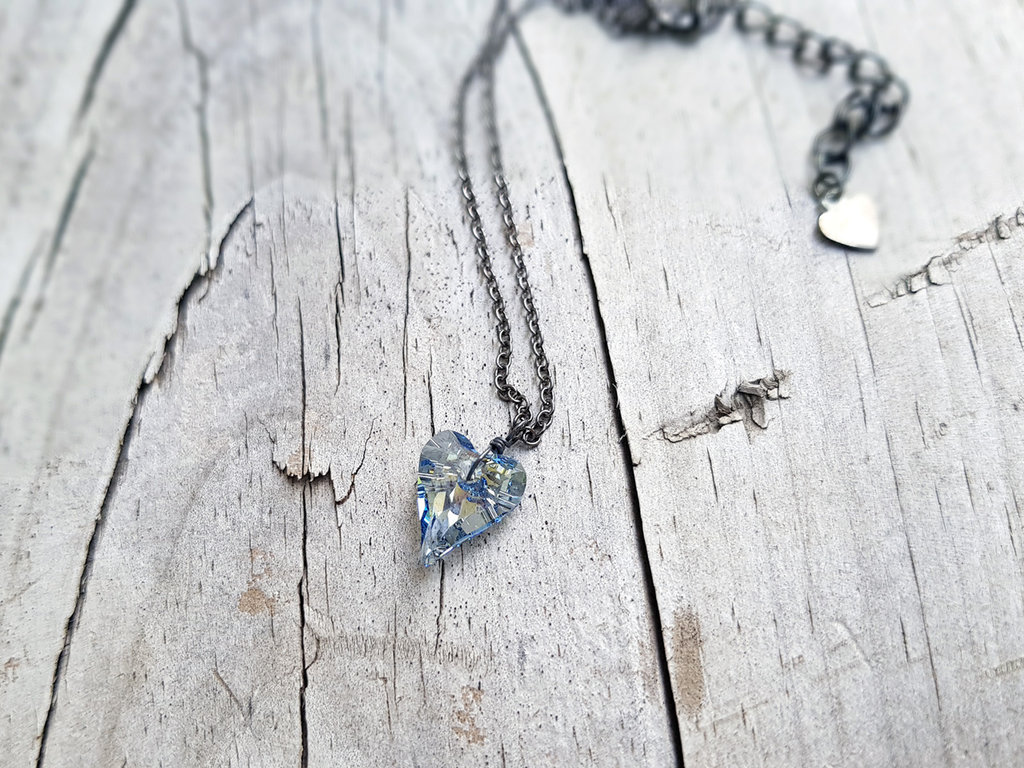 Ciondolo Cuore Cristallo Di Rocca Oro Bianco E Giallo E Brillanti - Foto 4