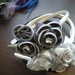 Cerchietto - Black white and silver iridescent zipper flower