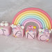 Cake topper compleanno cubi rosa con unicorni e arcobaleno personalizzabile 6 cubi 6 lettere 