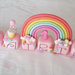 Cake topper cubi rosa con unicorni e arcobaleno 8 cubi 8 lettere BEATRICE 