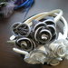 White iridescent zipper flower brooch - spilla 