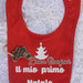 Bavaglino rosso per bebè con scritto "il mio primo Natale", in cotone organico.