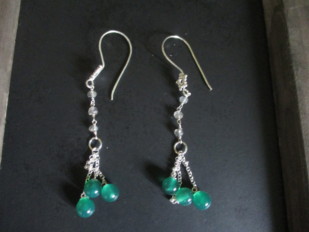 Orecchini Borchie Kiwi Verde Fuoco 8x8 Quadrati Cabochon Donna - Foto 3