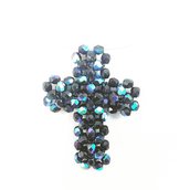 Croce cristallo nero, blu, perline, acciaio, arte del gioiello, fatto a mano, pezzo unico, idea regalo, Natale, compleanno, festa della mamma.