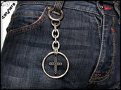 Catena decorativa per pantaloni, maglia forzatina colore argento, con anello cromato e ciondolo croce etnica, cm.13, idea regalo - Italyhere