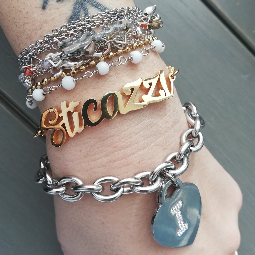 Bracciale In Acciaio Inox A Maglia Con Scritta 'Sticazzi' Per Donna - Anallergico, Chiusura A Moschettone, 18-19 Cm - 3