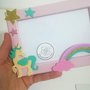 Porta foto bambini unicorno arcobaleno stelle. Rosa glitter 