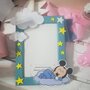 Cornice nascita azzurra bimbo Topolino. Personalizzata con nome. Stelle glitter nuvole. Personalizzabile