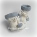 Stivaletti/scarpine neonato - fiocco/cuoricini - fatti a mano - lana/alpaca - bianco/blu ghiaccio