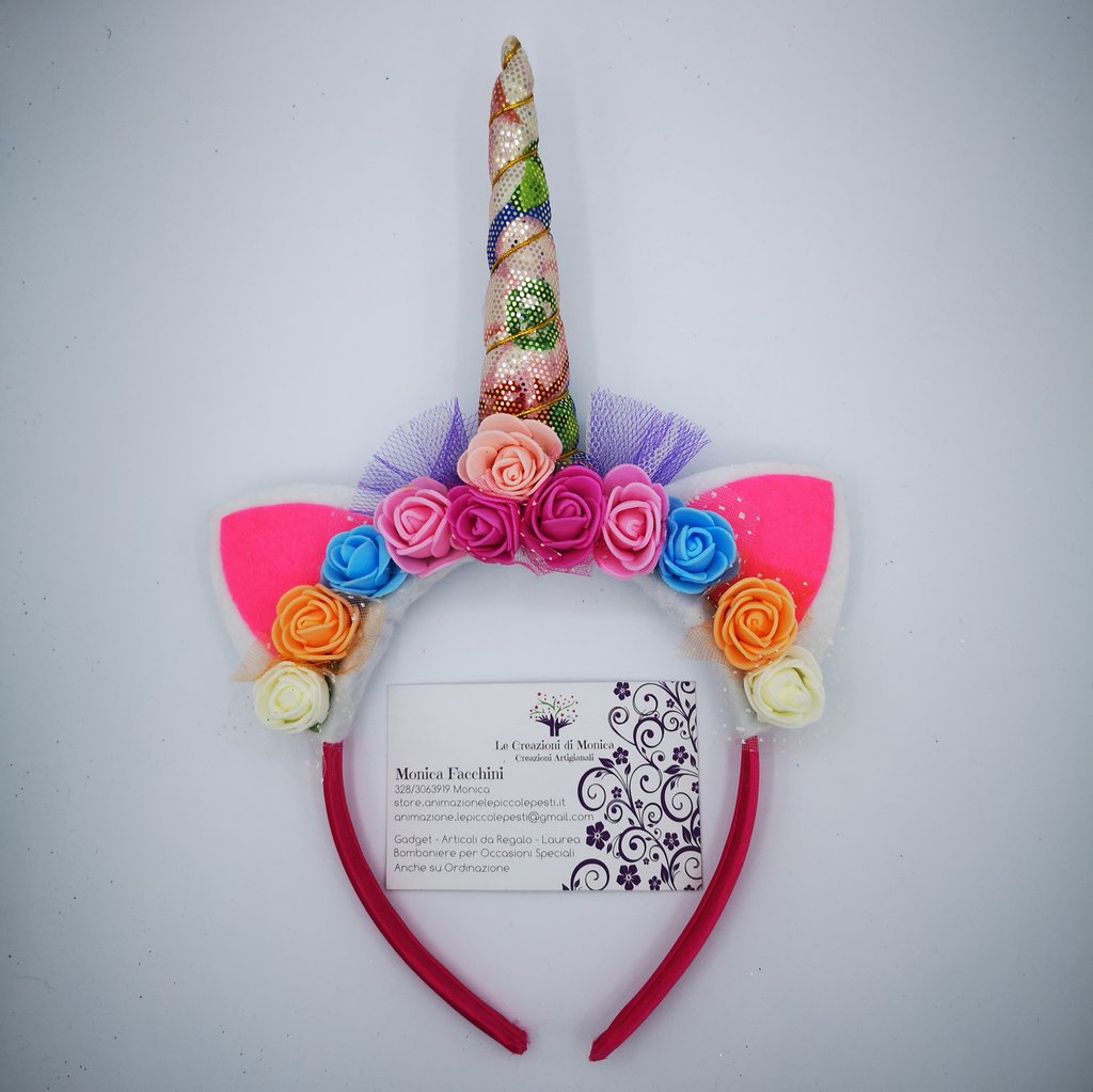 Cerchietto Unicorno Con Corno E Fiori – Tiara Per Adulti, Multicolore, Morbido In Poliestere - 5