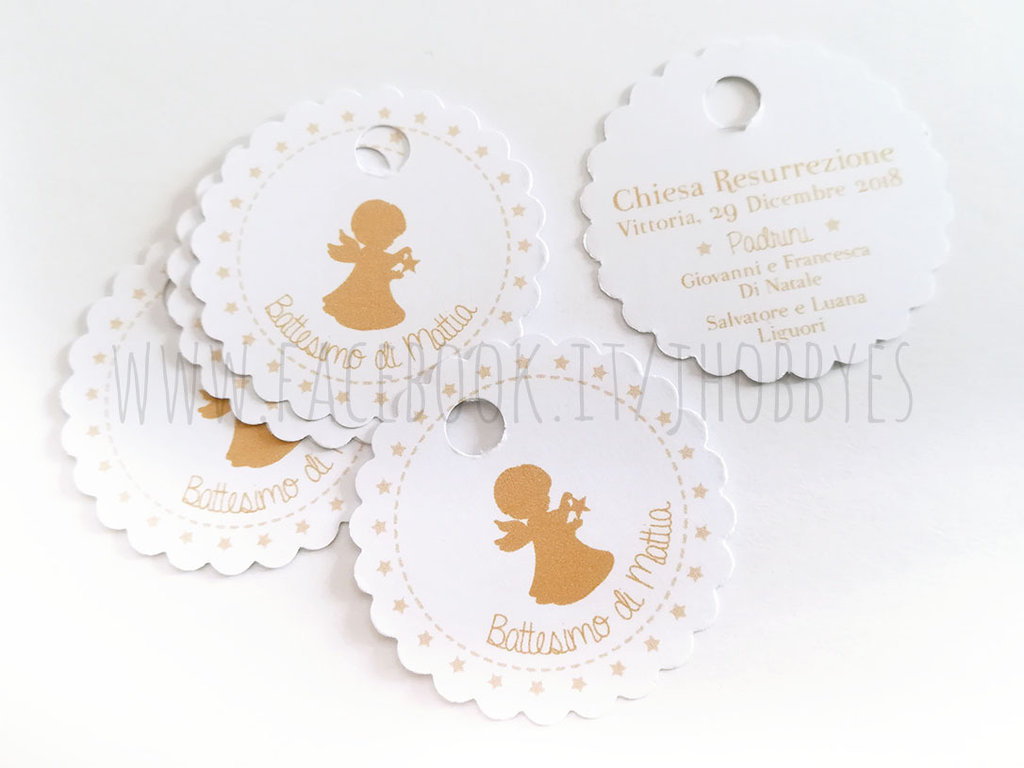 60 Bigliettini Per Bomboniera Battesimo 4,5x2,5 Cm - Stampa Personalizzata Con Nome E Data - Fatti In Italia, Carta Di Qualità, Colori A Scelta