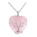Collana donna con ciondolo cuore in vero quarzo rosa e albero della vita wire pietra dura naturale chakra cristalloterapia