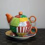 Tazza di Porcellana per Tè con Infusore - Stile PatchWork - Dipinta interamente a Mano tecnica terzo fuoco