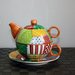 Tazza di Porcellana per Tè con Infusore - Stile PatchWork - Dipinta interamente a Mano tecnica terzo fuoco