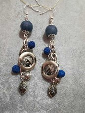 Orecchini pendenti donna agata blu ciondoli argento tibetano idea regalo