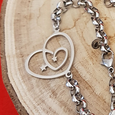 Malihome Set di bracciale e collana personalizzati con incisione personalizzata di nome/testo/data di nascita,in acciaio inox, regalo per battesimo,neonato e neomamma (Bracelet & Necklace (Set