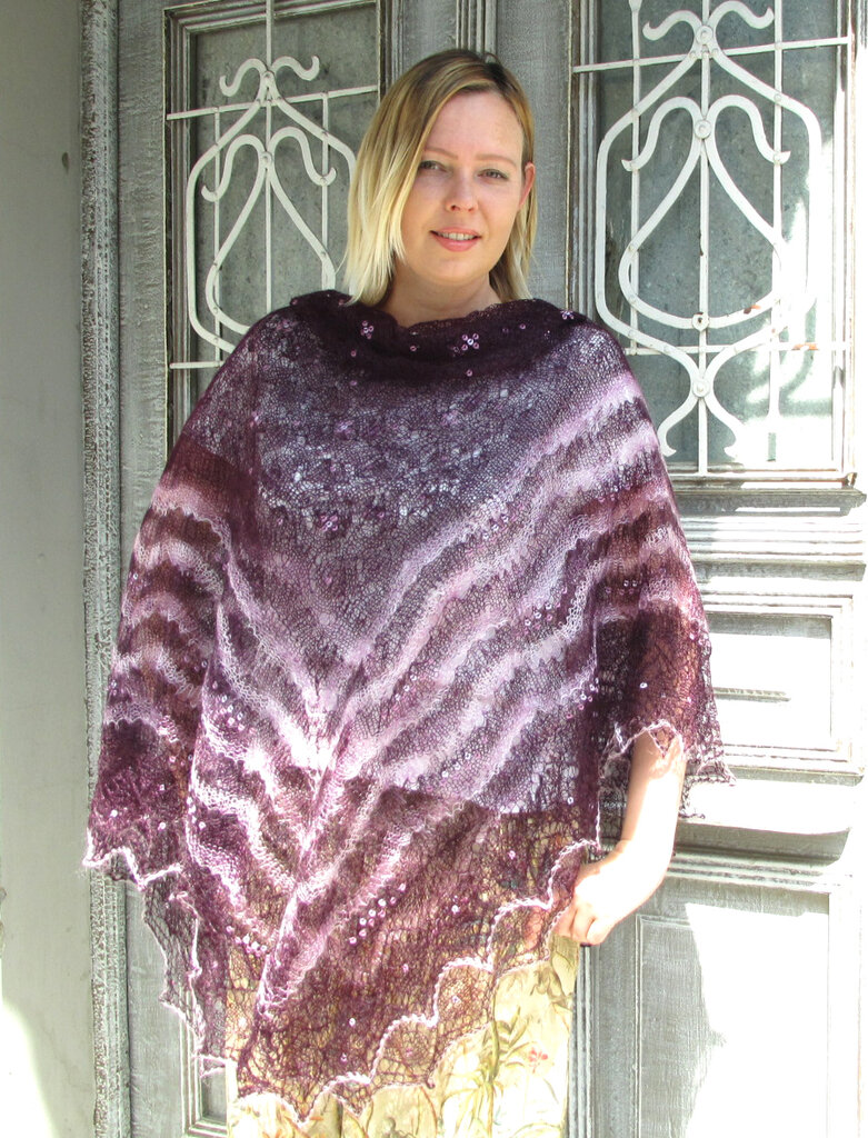 Scialle In Pashmina Con Perline E Paillettes &ndash; Fatto A Mano, 70% Lana 30% Seta, Lungo 198 Cm