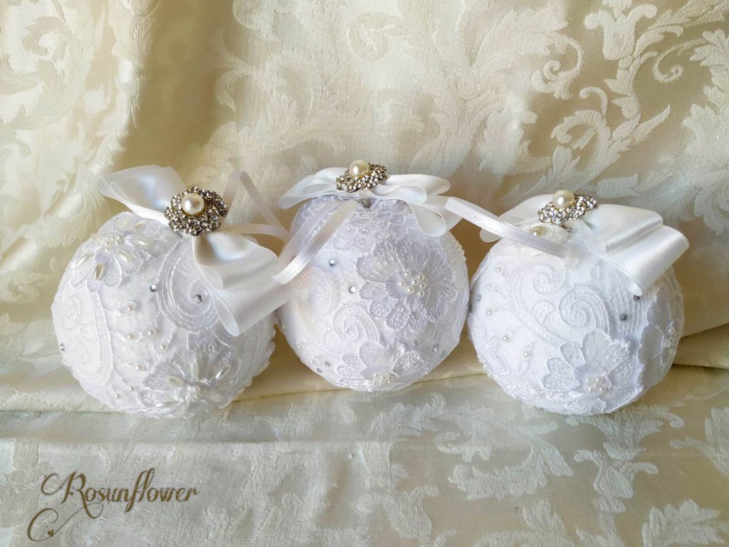 Palline di Natale fatte a mano, decorazioni, ornamenti in pizzo, bo