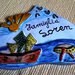 Sole mare barche uccellini in rilievo di maiolica manufatto dipinto con smalti in polvere per targa fuoriporta