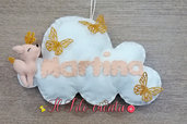 Fiocco Nascita Nuvola con Cerbiatto e Farfalle con nome personalizzato per bambina