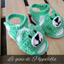 Sandalini baby orsetto in cotone verde, idea regalo.