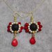 Orecchini pendenti donna corallo rosso pietra lavica nera perle cerate bianche
