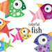 Clipart digitale Pesce per Decorazioni Feste, Biglietti di Auguri, Inviti, Decorazioni Agende. Set di 6 clipart