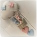 Fiocco nascita nuvoletta/mongolfiera per gemelli con cuori e coniglietti rosa e azzurri