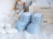 Scarpine lana neonato neonata realizzate a mano a maglia - azzurro