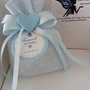 Bomboniera sacchettino porta confetti azzurro bimbo con applicazione cuore