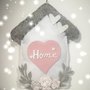 Fuoriporta in feltro Casa Home Stile Shabby Rosa grigio Cuore Casetta Targa Personalizzabile 