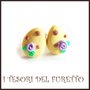 Orecchini Pasqua lobo  perno " Uova cioccolato bianco pois fiore  "  fimo cernit kawaii Pasqua idea regalo bambina ragazza personalizzabile 